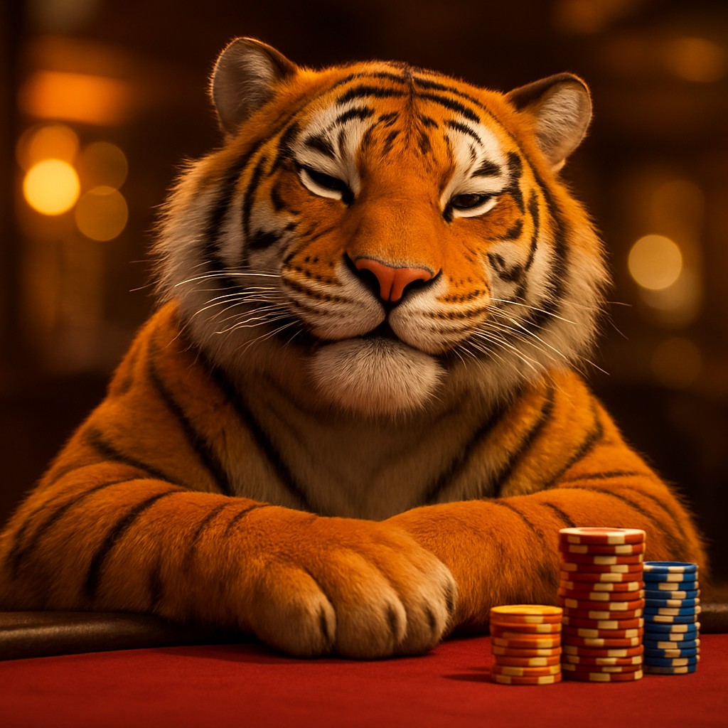 gt9999 গেমিং প্ল্যাটফর্মে বিনোদনমূলক খেলার সেটআপে চিপ নিয়ে হাসিখুশি টাইগার শাবক